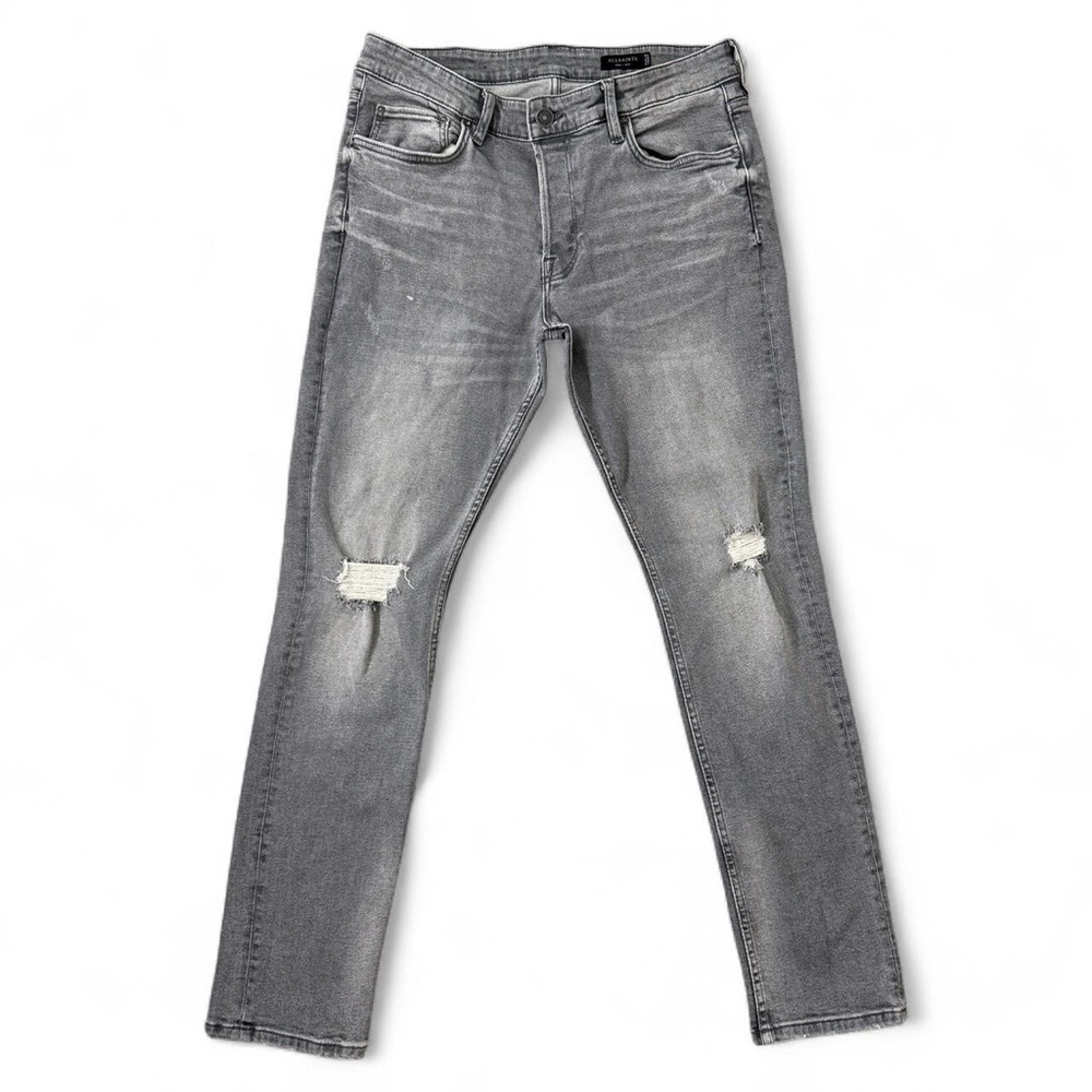 All Saints Rex Jeans Distressed Button Fly Grey Mens Size 33